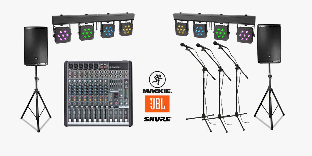 Equipo de sonido JBL, iluminación,micrófonos y con Mackie PRO FX12