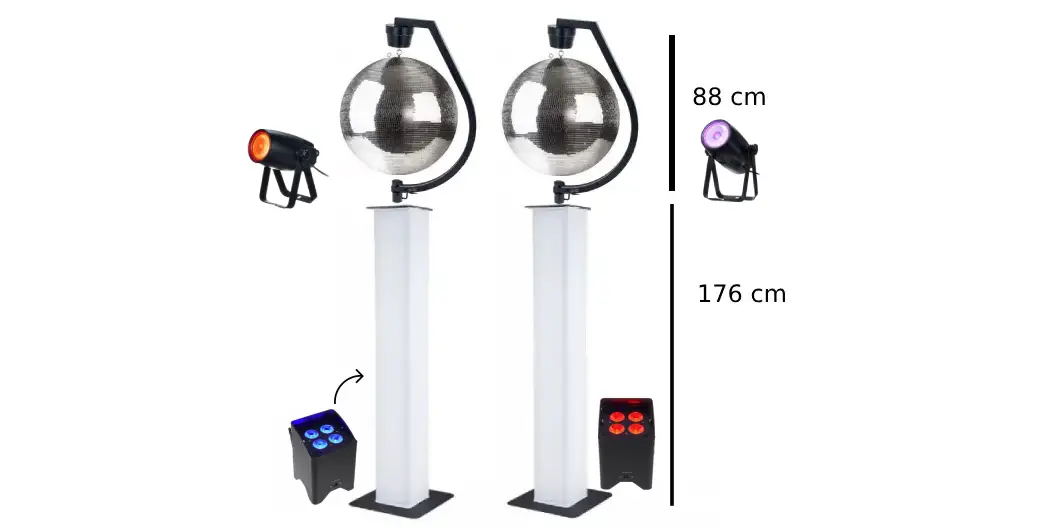2x Disco Party miror ball with tower