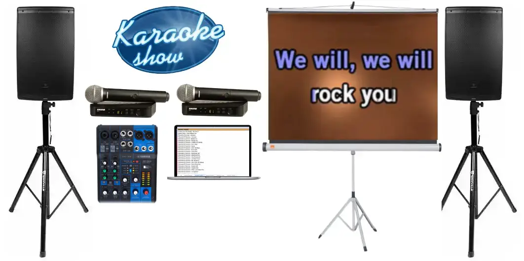  Karaoke mit 70-Zoll-Projektorleinwand und drahtlosen Mikrofonen