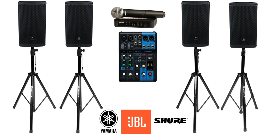 4x JBL 715 speakers and wireless Shure microphone